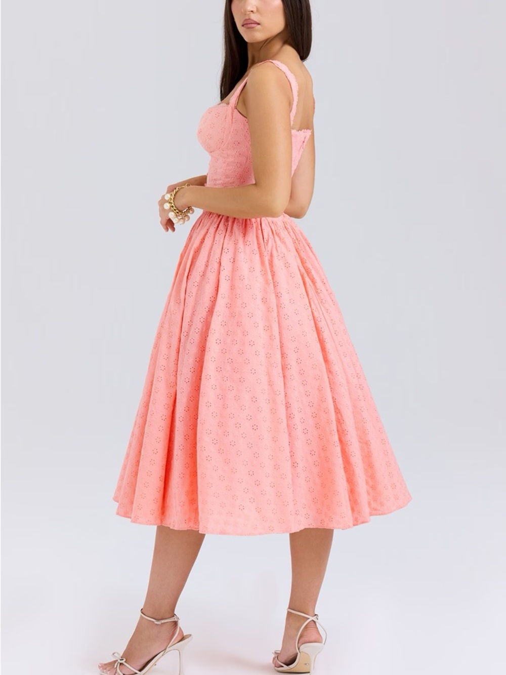 NWT House of CB Adalyn Peach Broderie Anglais Midi Sundress - Picture 3 of 7
